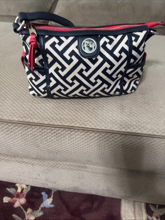 Spartina 449 Handbags - Spartina 449 Black and Cream Geometric Crossbody with Red Trim.